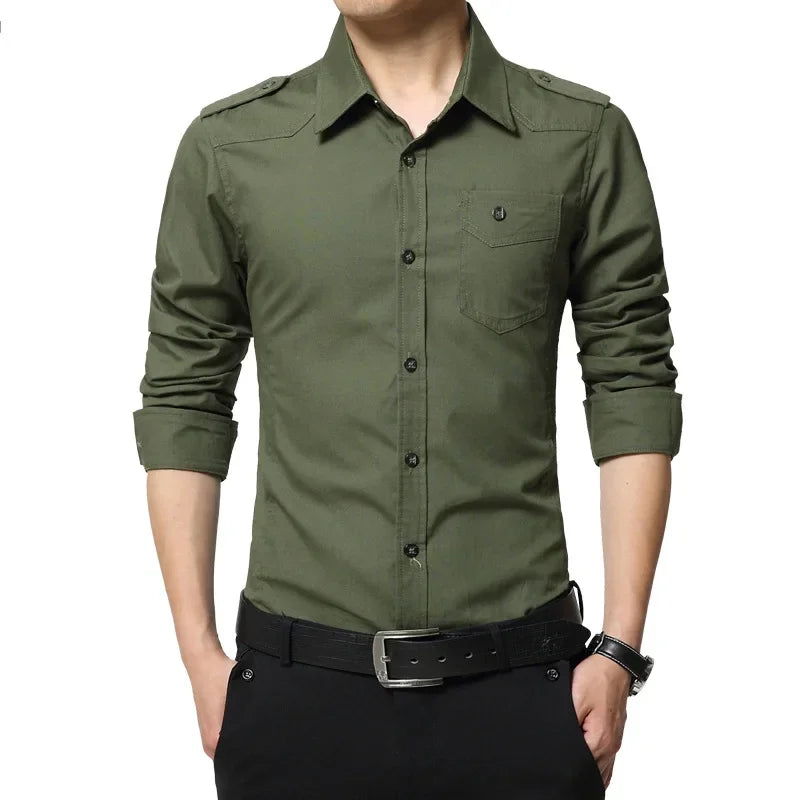 Browon Mens Casual Military Style Epaulet Cotton Shirt