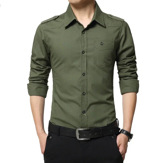 Browon Mens Casual Military Style Epaulet Cotton Shirt