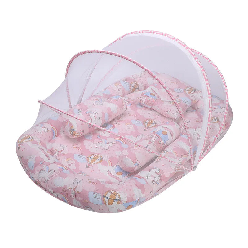 Neonatal Sleeping Pad Bedding Set For Crib With Mosquito Net All Season