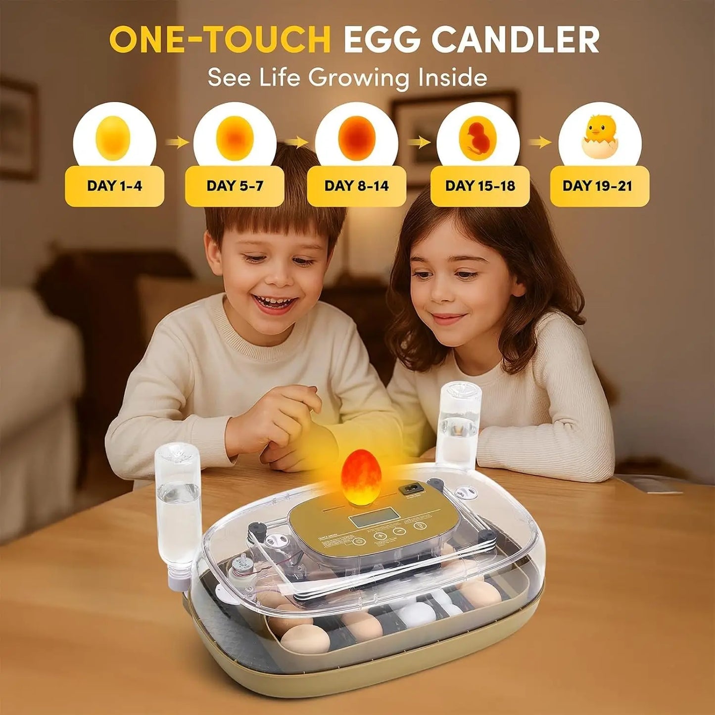 For Farm, Home & School, 24 Egg Incubator with Automatic Turner & Candler, Smart Temperature & Humidity Control, 360° View