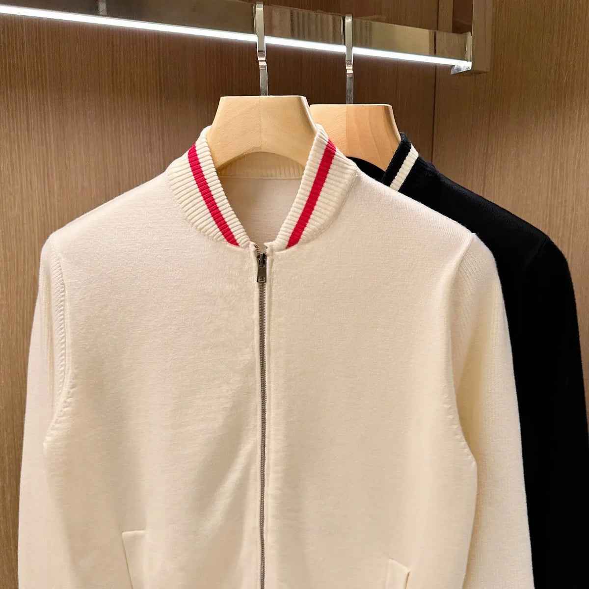 Mens Casual Zip Up Knit Baseball Collar Patchwork Sweater Jacket