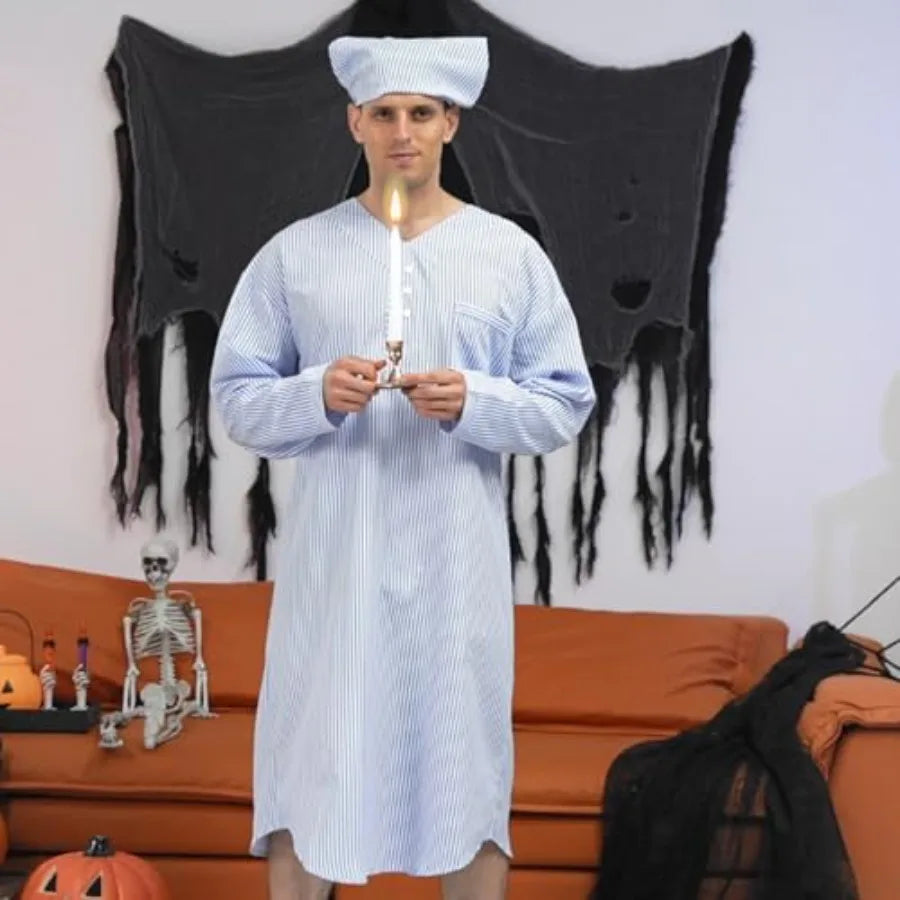 4 Pcs Christmas Men's Pajama Set Nightshirt Sleeping Cap Candle Holder Candle Nightgown Gown Costume for Xmas Holiday