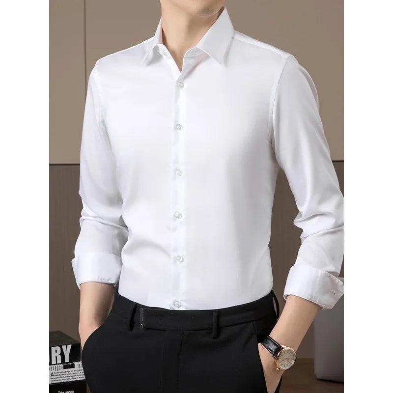 BROWON Brand Business Shirts for Men 2026 Spring and Autumn Solid 100% Cotton Wedding Men Shirts Fashion Turn-Down Shirt Men