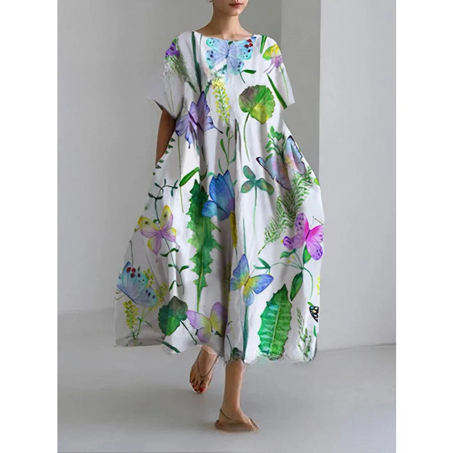 【New style】 - summer new European and American women's clothing loose round neck fashionable high-end short-sleeved printed dre