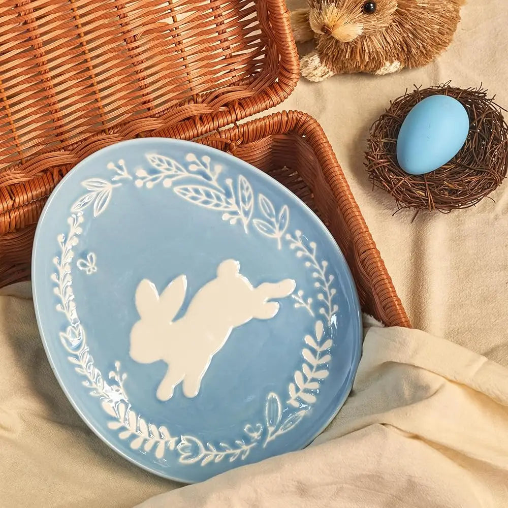 BONJEAN Pastel Bunny Stoneware Salad Plates Set Microwave Safe