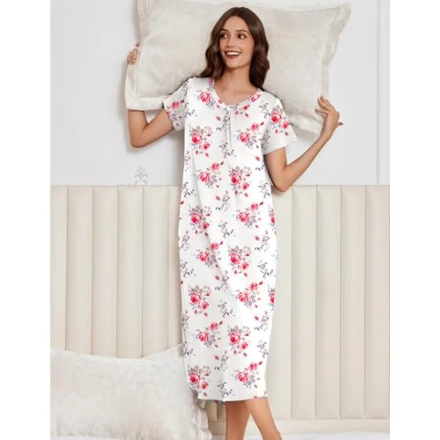 Ekouaer 3 Pack Long Nightgowns for Women Plus Size House Dress Short Sleeve Night Gown V Neck Casual Nightshirt M-5XL