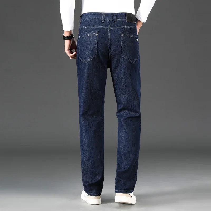 BROWON Brand 2026 Summer Straight Jeans Male Zipper Fly Casual Thin Black Jeans Men Business Solid Color Elasticity Pant Man