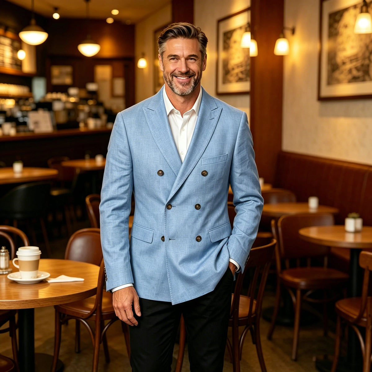 Men's Unlined Linen Blazer Double Breasted Casual Business Suit Jacket Slim Fit Formal Coat For Wedding Party Office Streetwear