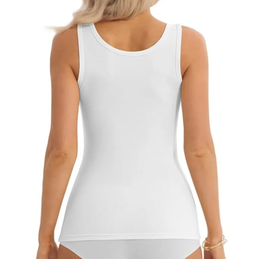 5 Pack Tank Tops for Women Cotton Undershirts Slim Fit Scoop Neck Basic Tanks Sleeveless Wide Strap Layering Top