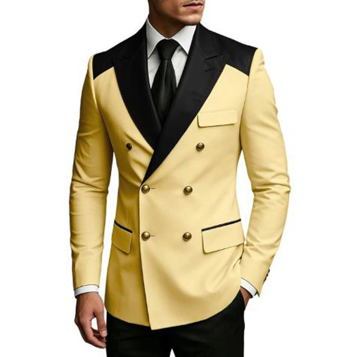 Men's Double Breasted Blazer Slim Fit Contrast Color Suit Jacket Business Casual Formal Wear for Wedding Prom Party Sport Coats