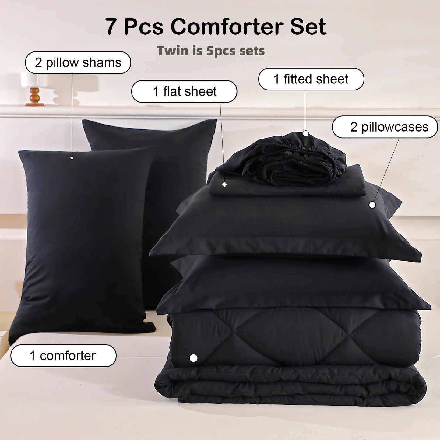 EasYum 7Piece Bedding Set Comforter Quilt Sheet Pillowcases