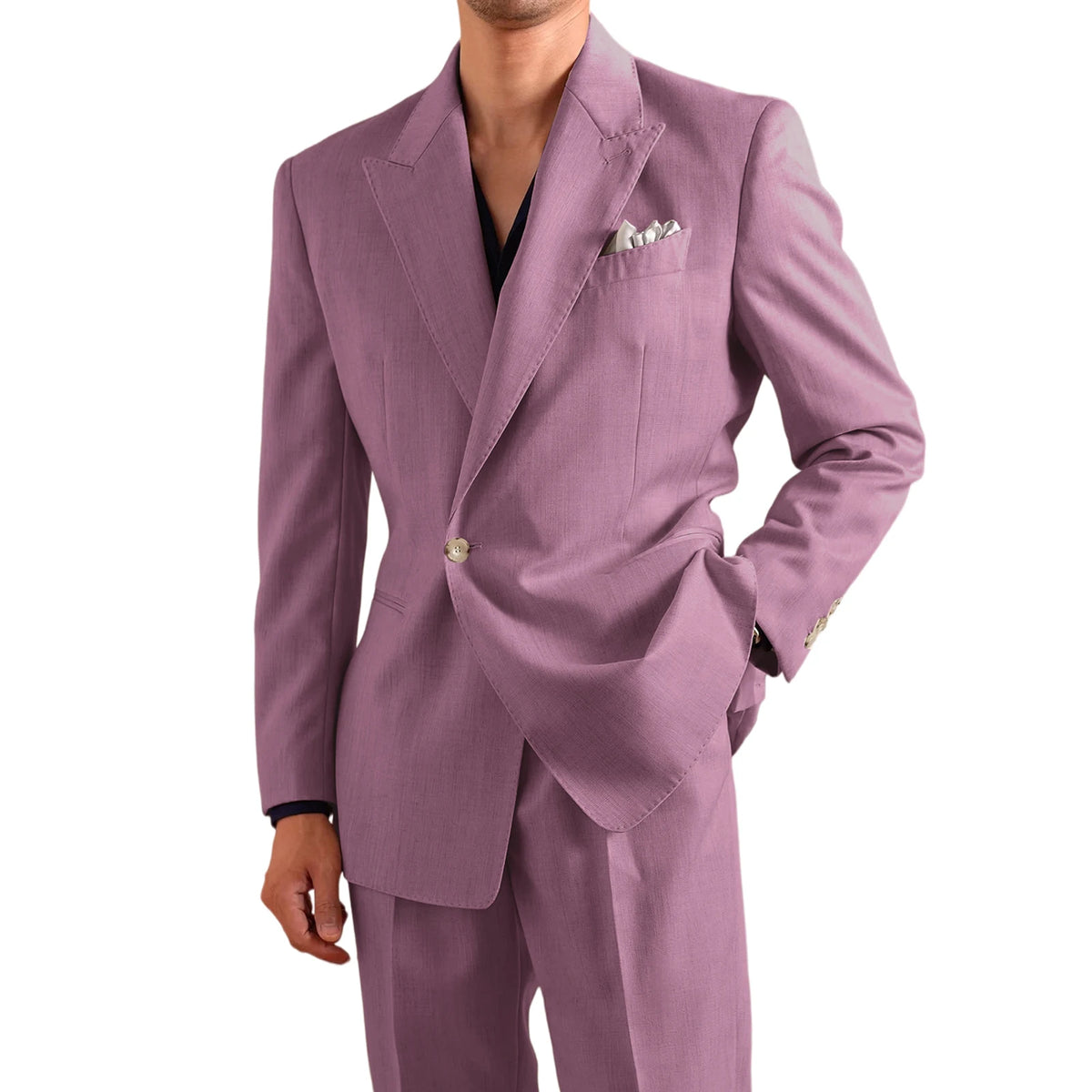 Men's Lightweight Linen 2-Piece Suit Set Peak Lapel Single Button Blazer Trousers Slim Fit Formal Summer Wedding Business Casual
