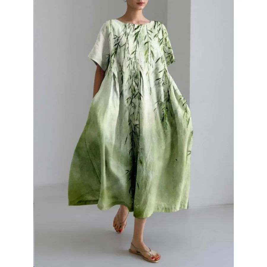 【New style】 - summer new European and American women's clothing loose round neck fashionable high-end short-sleeved printed dre