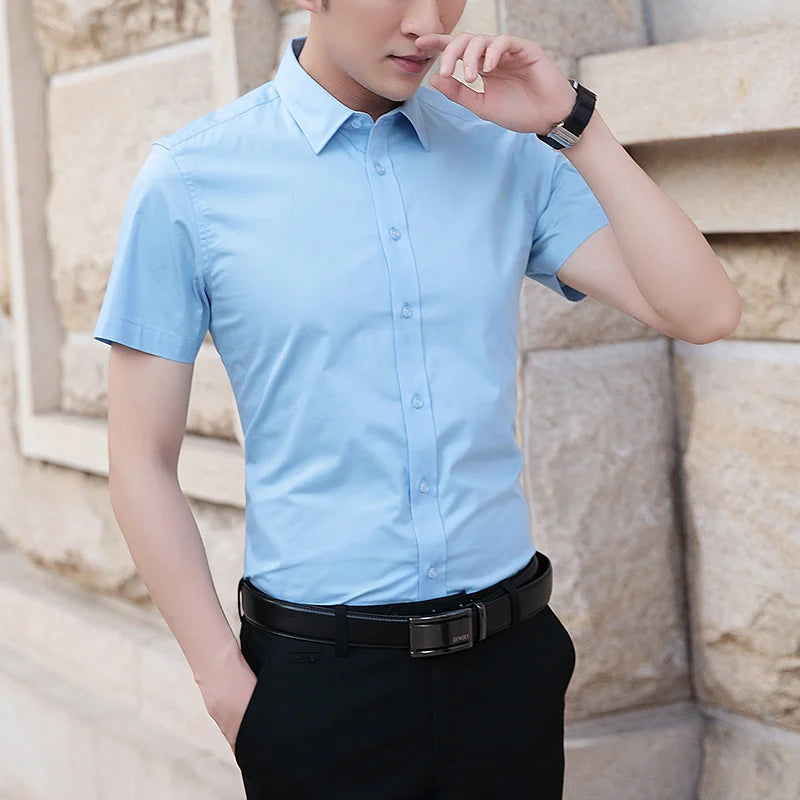 Browon Men Short Sleeve Slim Fit Business Casual Shirt