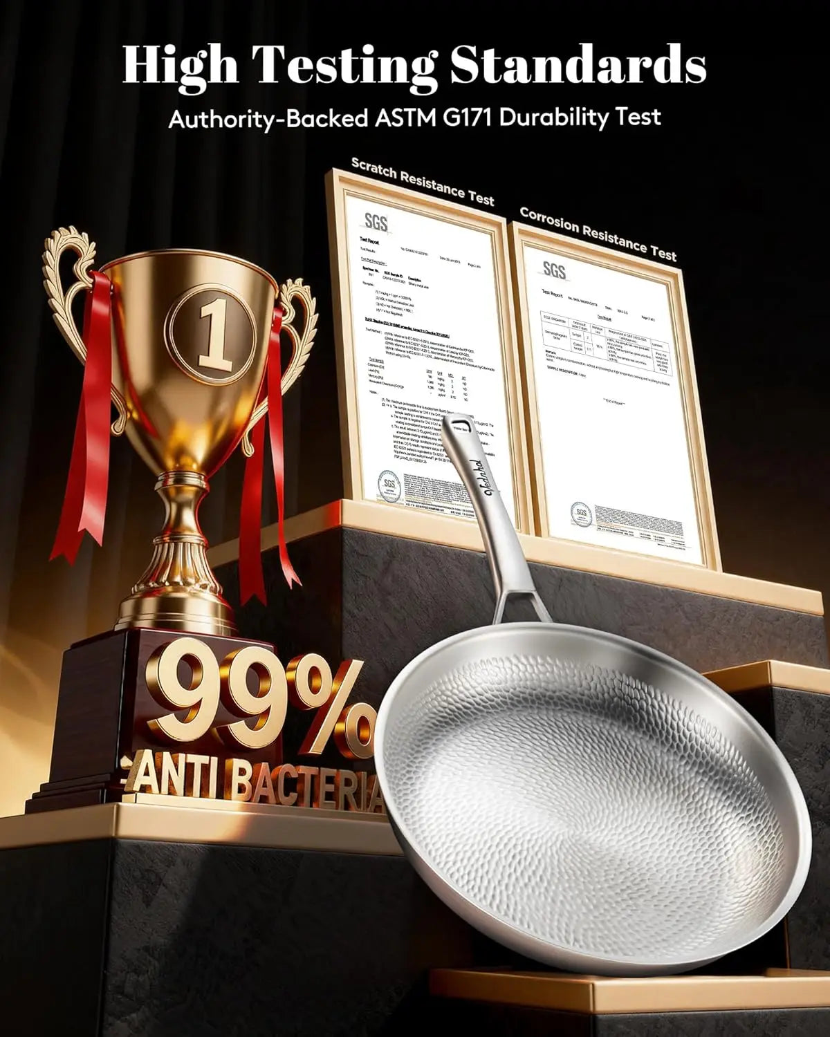 Titanium Hammered Pro Frying Pan With Lid Non Toxic PFAS Free Cookware