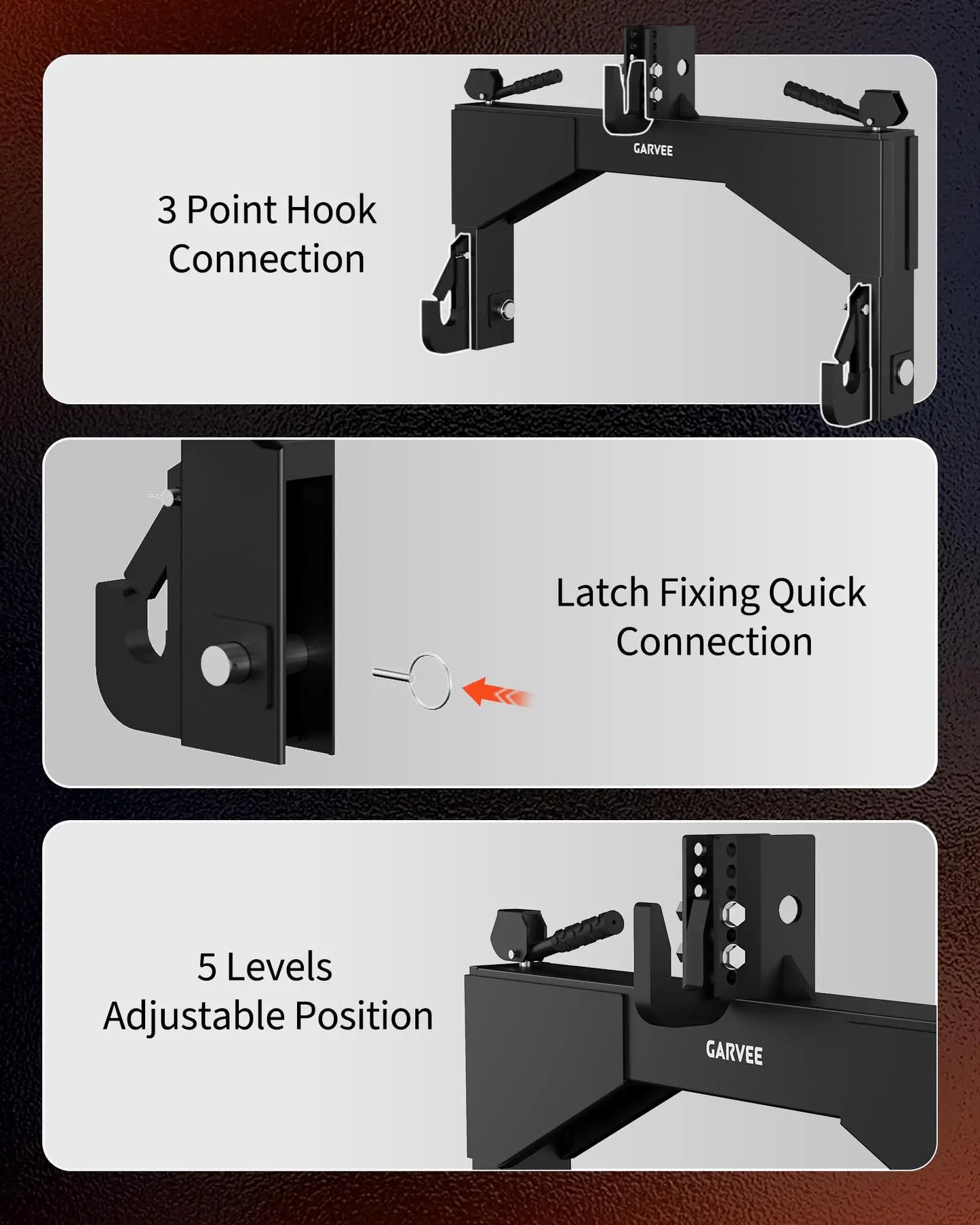 Heavy Duty For Category 2 Quick Hitch 4000lbs Capacity 3 Point Tractor Hitch Adapter With 2in Receiver & Bushings Farm Implements