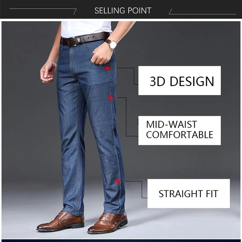 BROWON Men's Straight Fit Breathable Casual Jeans Trousers