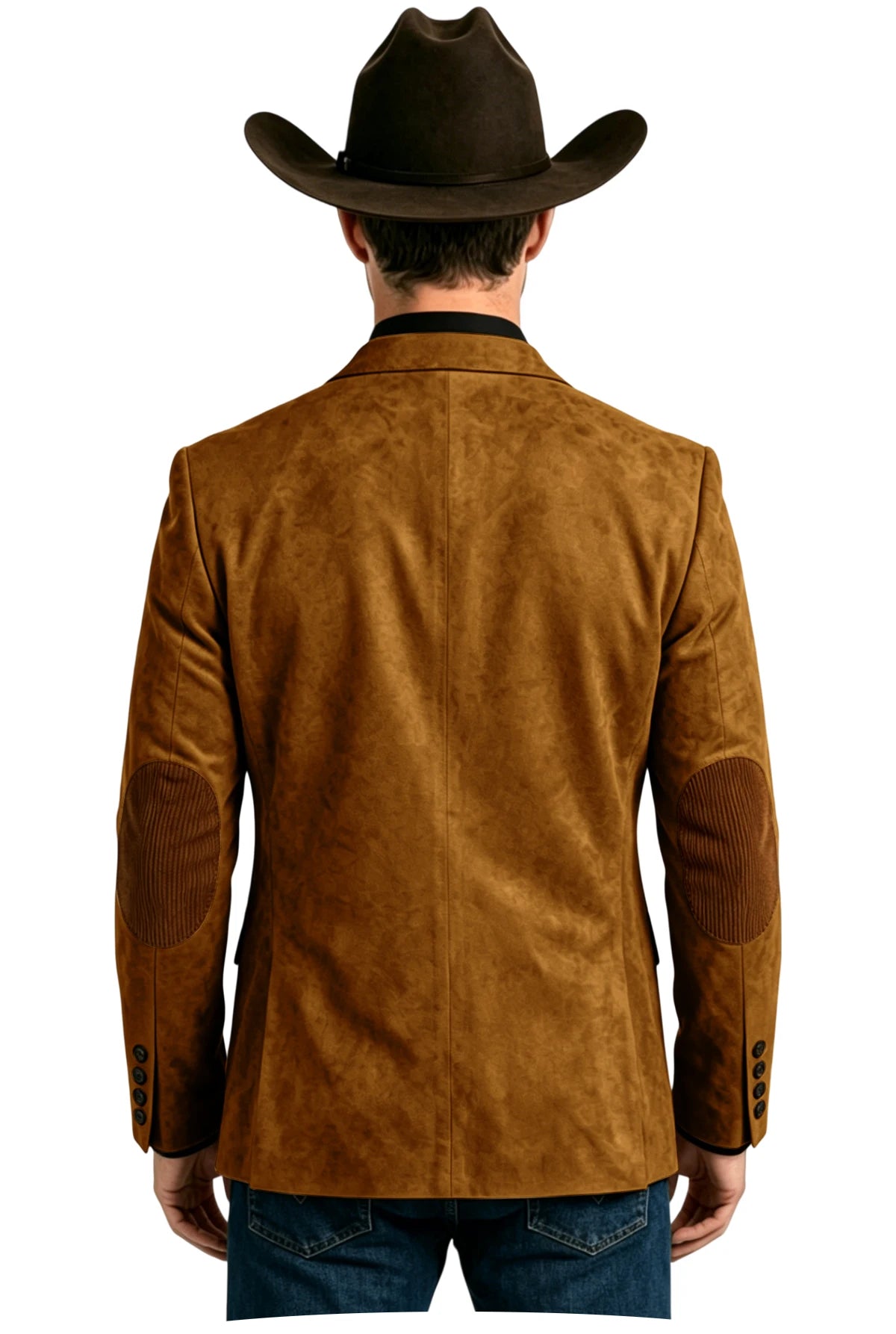 Men's Suede Blazer Western Style Two Button Sport Coat with Elbow Patches Casual Slim Fit Jacket for Business Cowboy Wedding