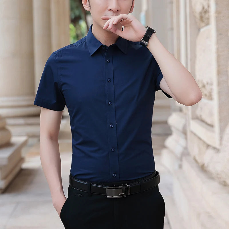 Browon Men Short Sleeve Slim Fit Business Casual Shirt