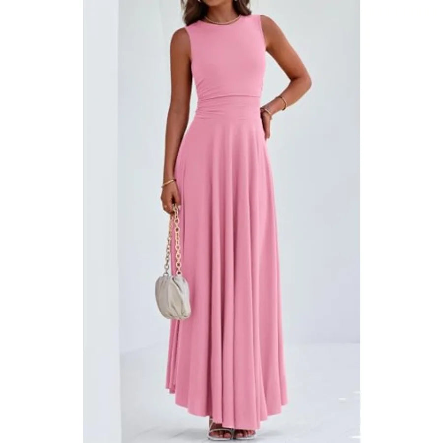 PRETTYGARDEN Womens Summer Dresses 2026 Casual Sleeveless Crewneck Aline Maxi Dress Stretch Tank Flowy Long Dresses