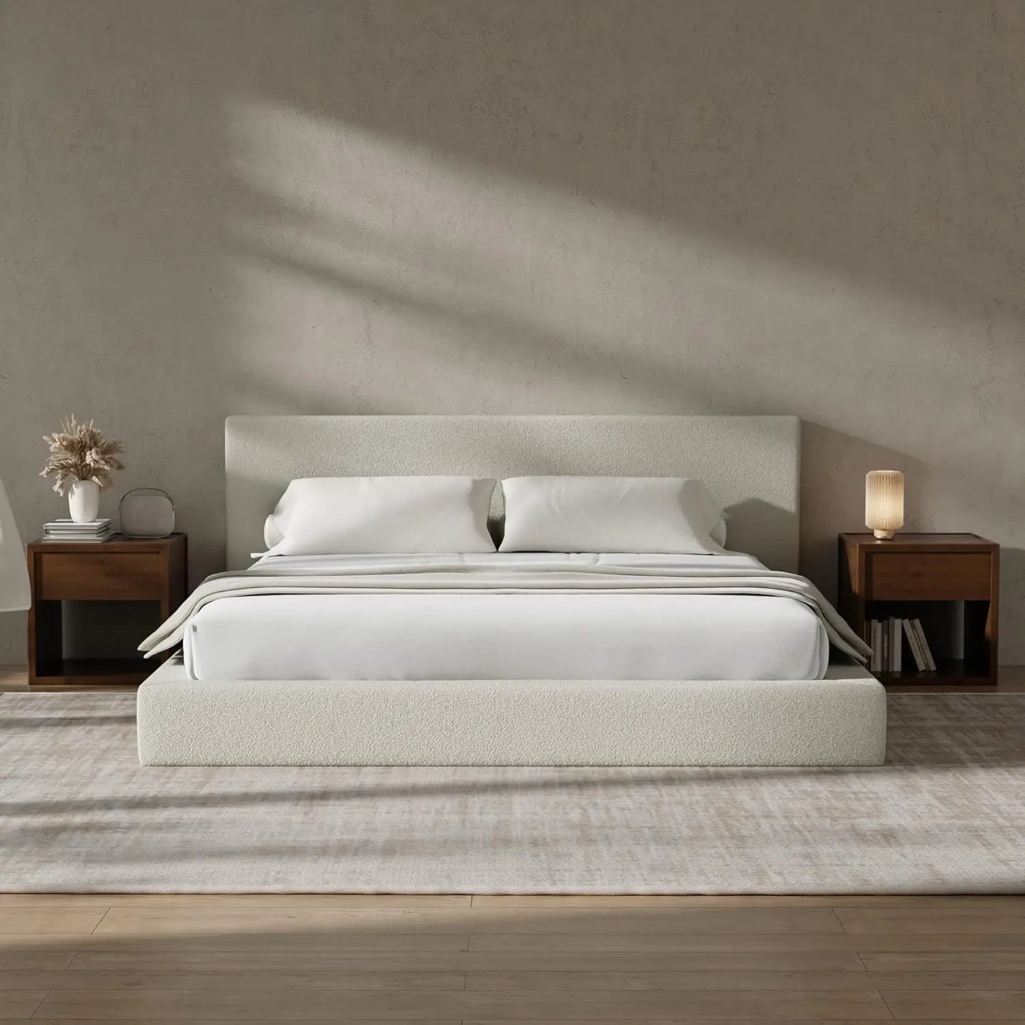 Upholstered King Bed Frame Foam Padded Platform Headboard No Box Spring Easy Assembly Bedroom Furniture, Customized