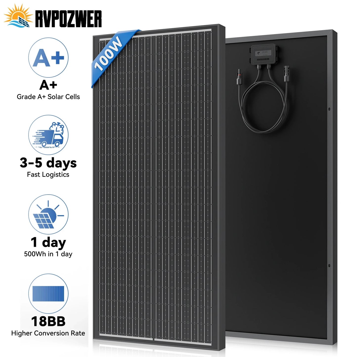 Rvpozwer 12.8V 101-150W Monocrystalline Solar Panel Waterproof