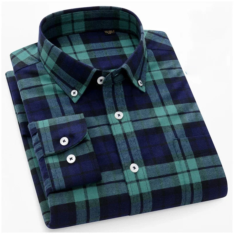 BROWON Brand 100% Cotton Elegant Dress Shirts for Men 2026 Spring Business Plaid Men Shirt Slim-fit Long Sleeves Tops Man