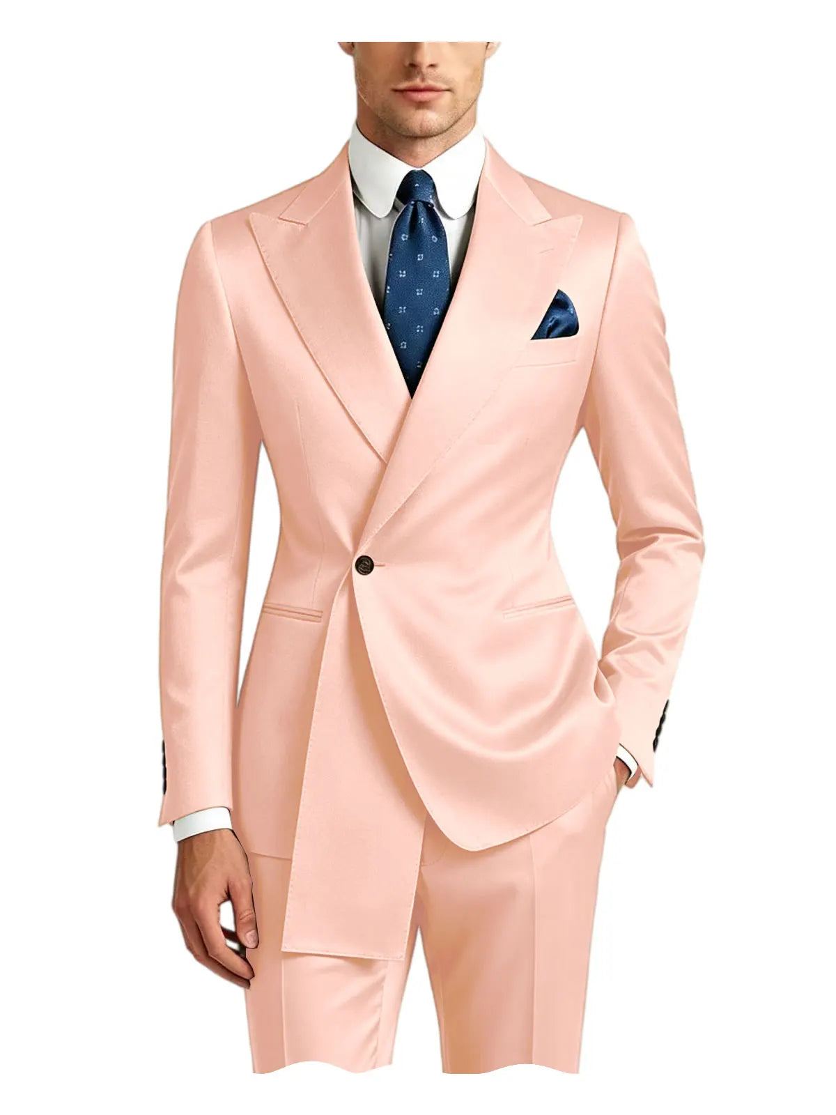 Men's Satin Peak Lapel Tuxedo 2-Piece Suit High Quality Slim Fit One Button Formal Blazer & Pants Luxury Wedding Dinner Suits