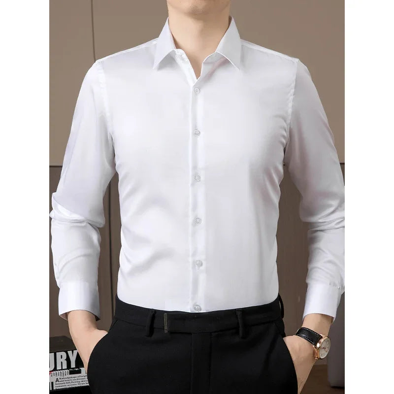 BROWON Brand Business Shirts for Men 2026 Spring and Autumn Solid 100% Cotton Wedding Men Shirts Fashion Turn-Down Shirt Men