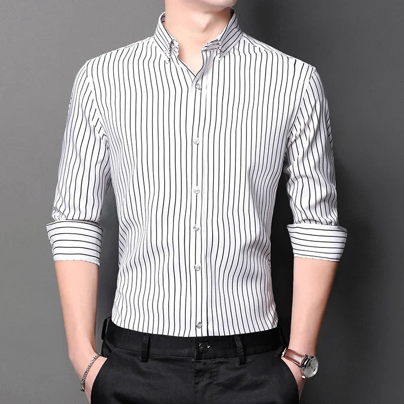 BROWON Brand 2026 Spring Casual Shirt for Men Business Formal Shirt Men Autumn Office Long Striped Slim-fit Clothes for Man