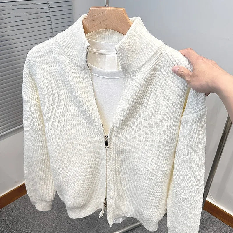 Zipper Cardigan For Men Standup Collar Knit Sweater Autumn Winter