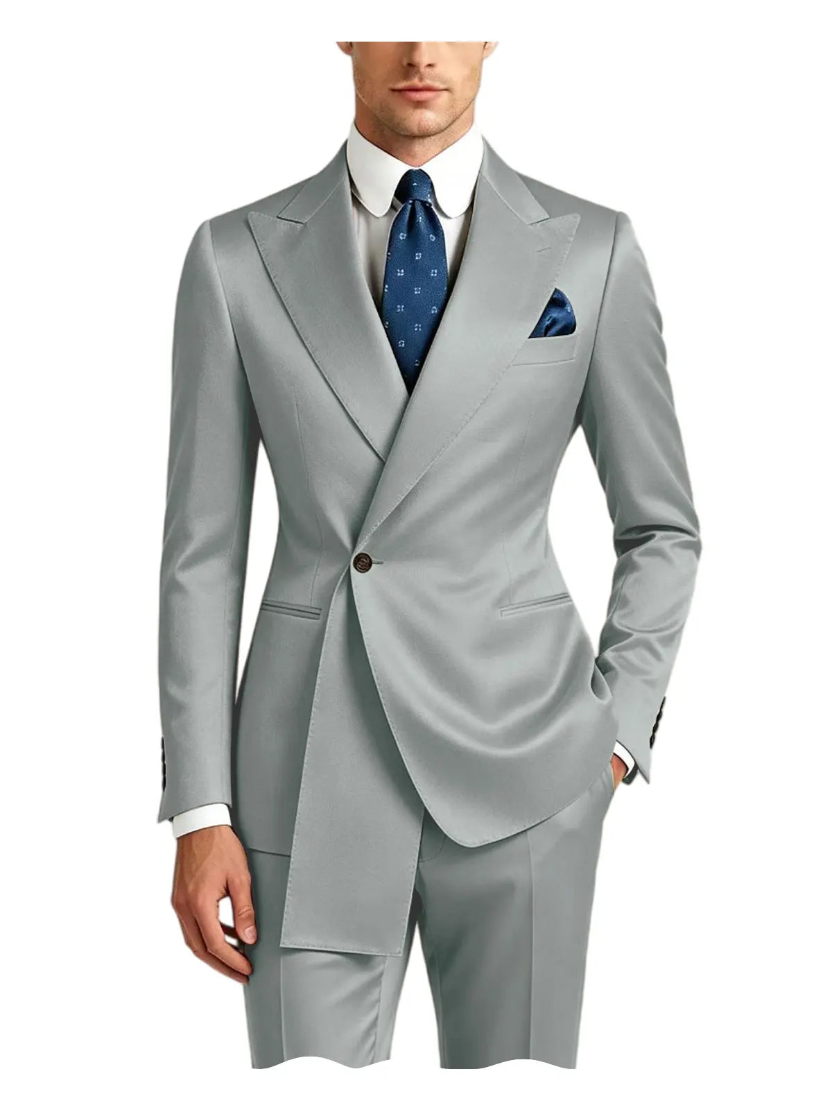 Men's Satin Peak Lapel Tuxedo 2-Piece Suit High Quality Slim Fit One Button Formal Blazer & Pants Luxury Wedding Dinner Suits