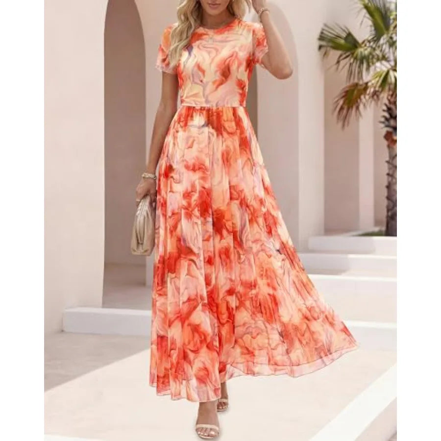 BTFBM Summer Dresses for Women 2026 Formal Short Sleeve Floral Homecoming Dress Maxi Wedding Guest Vacation Outfits