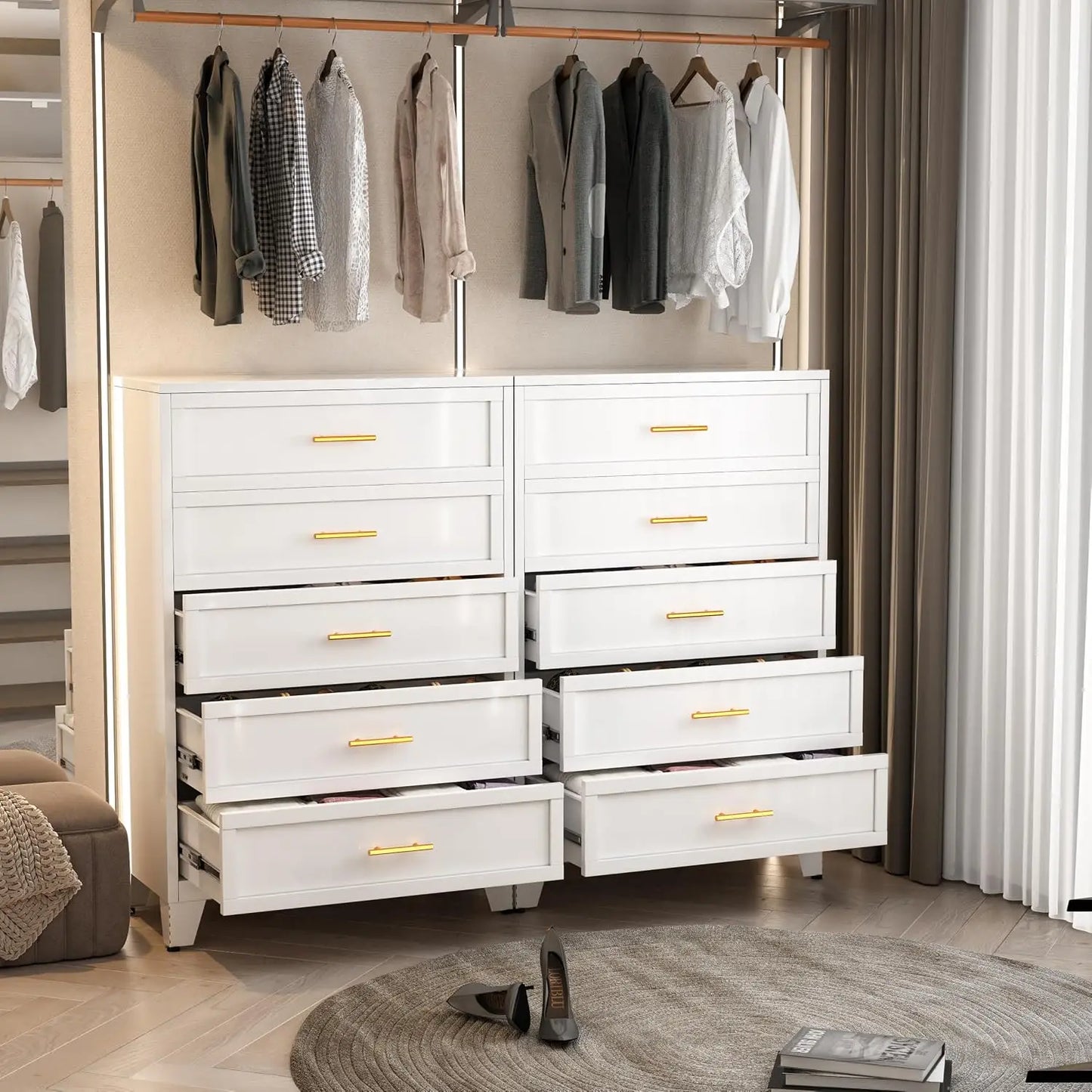 53.54" H White Metal Tall 5-Drawer Dresser, Spacious Storage Chest of Drawers for Bedroom and Closet Organization, Customized