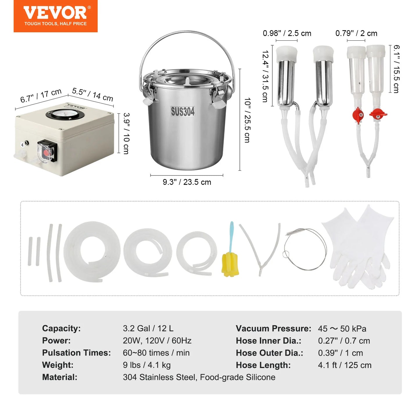 SucceBuy Goat Milking Machine Stainless Steel Bucket Electric Automatic Pulsation Cup Tubes Adjustable Suction for Cow and Sheep