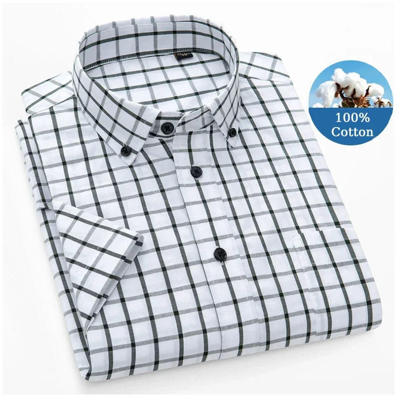 BROWON Premium Men Cotton Short Sleeve Casual Summer Shirt