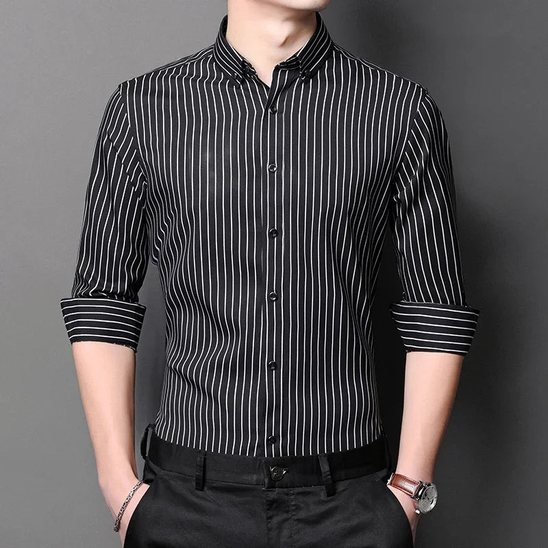 BROWON Brand 2026 Spring Casual Shirt for Men Business Formal Shirt Men Autumn Office Long Striped Slim-fit Clothes for Man