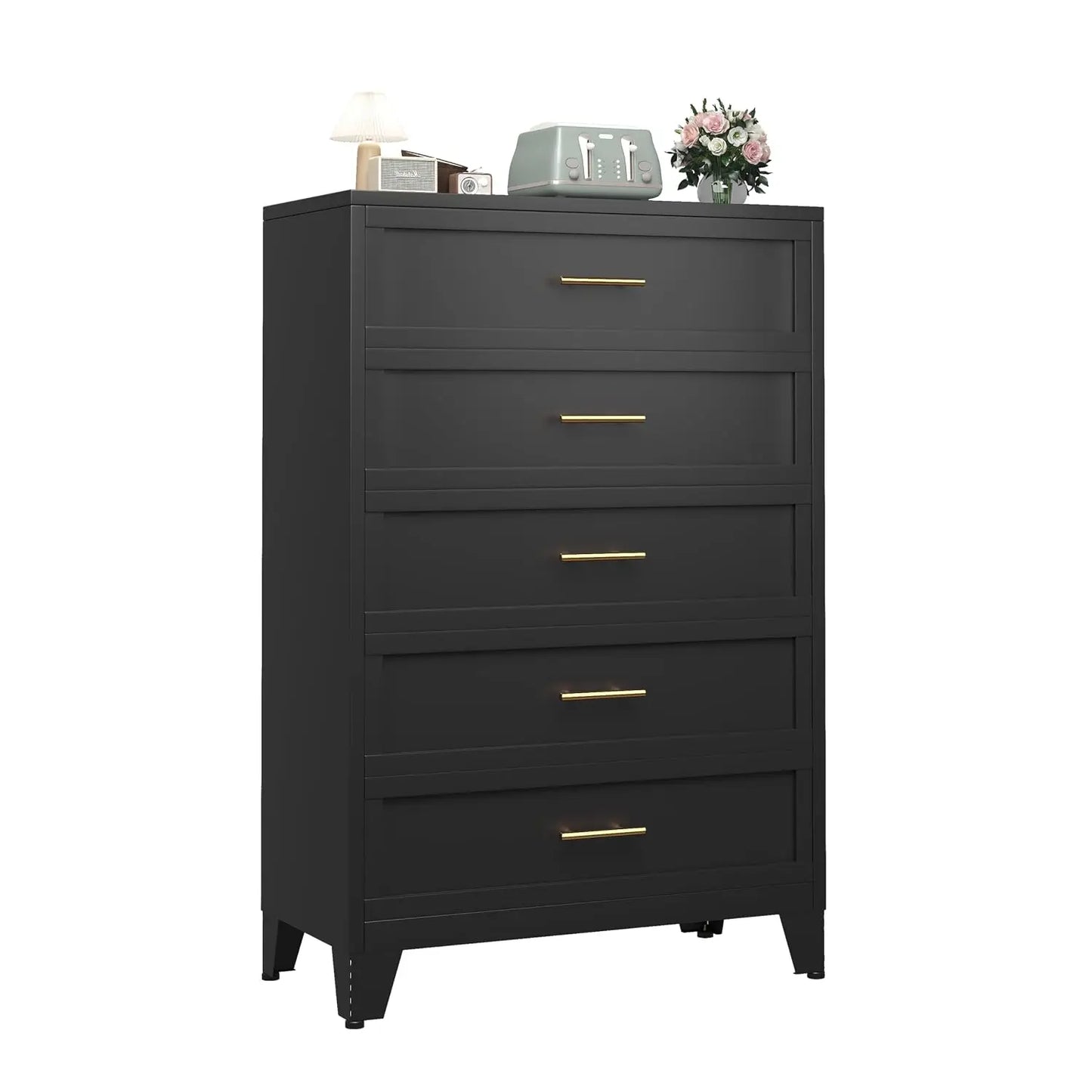 53.54" H White Metal Tall 5-Drawer Dresser, Spacious Storage Chest of Drawers for Bedroom and Closet Organization, Customized