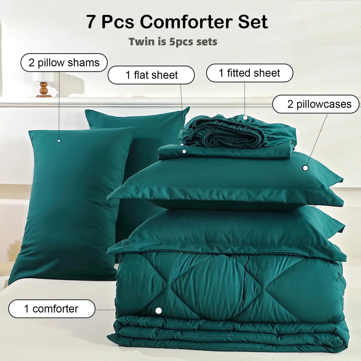 EasYum 7Piece Bedding Set Comforter Quilt Sheet Pillowcases