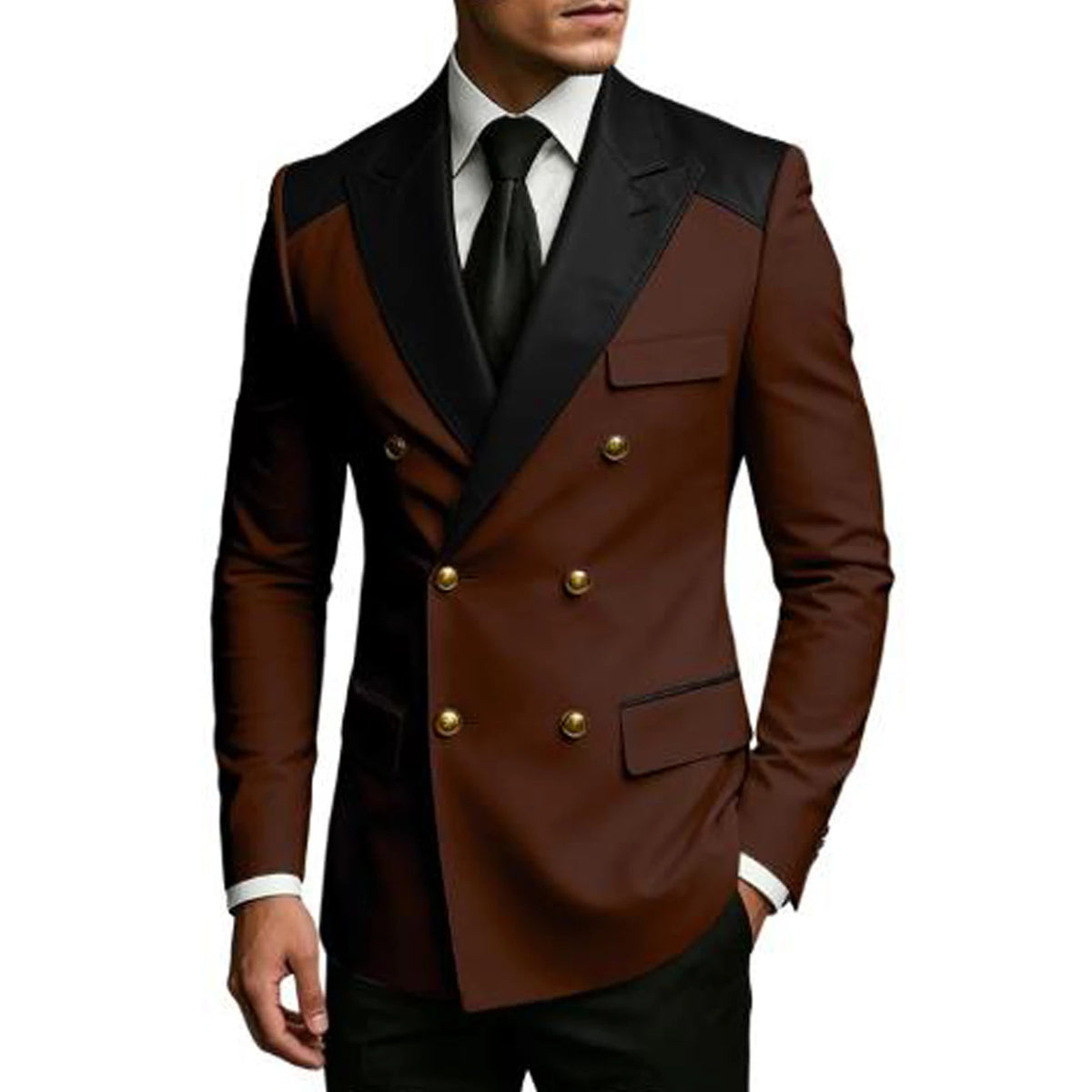 Men's Double Breasted Blazer Slim Fit Contrast Color Suit Jacket Business Casual Formal Wear for Wedding Prom Party Sport Coats