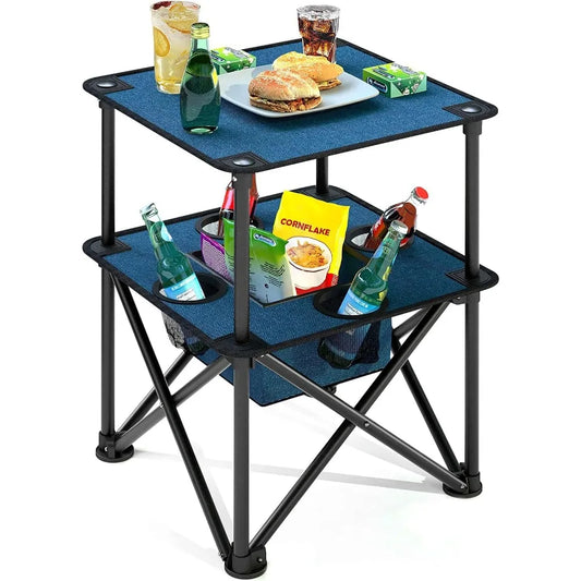 Foldable Camping Table with Cup Holders Basket Carry Bag for Picnic Beach BBQ