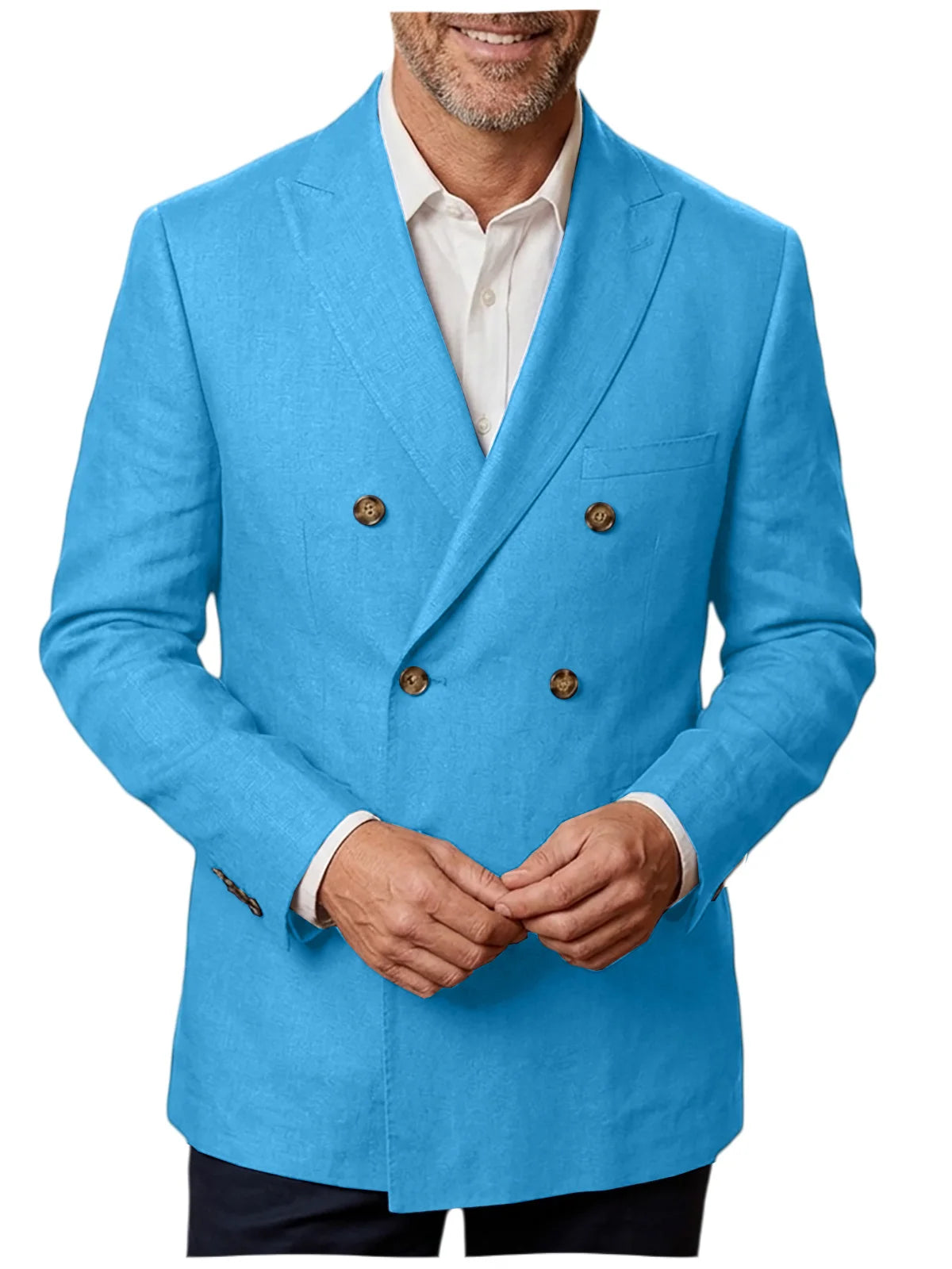 Men's Unlined Linen Blazer Double Breasted Casual Business Suit Jacket Slim Fit Formal Coat For Wedding Party Office Streetwear