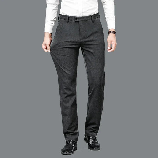 BROWON 2026 Antumn Winter Straight Suit Pants Men Solid Color Brushed Elastic Work Trousers Black Trouser for Mam