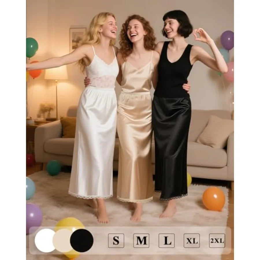 3 Pcs Women's Half Slip Long Slip for Women Under Dress Lace Long Underskirt Anti Static Extender Skirt