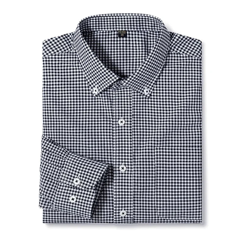 BROWON Brand 2026 Spring Dress Shirts for Men Turn Down Work Business Long Sleeves Checked Shirts for Man Oversized