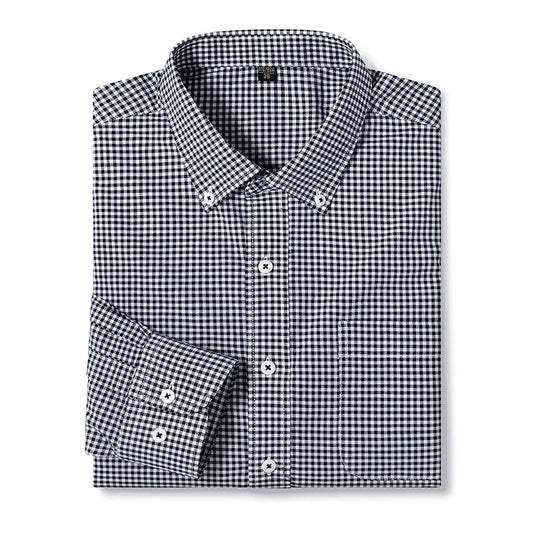 BROWON Brand 2026 Spring Dress Shirts for Men Turn Down Work Business Long Sleeves Checked Shirts for Man Oversized