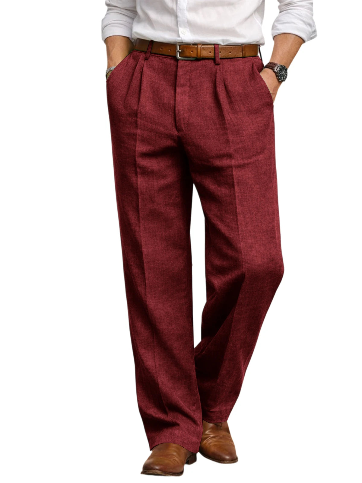 Men's Summer Linen Suit Pants High Waist Pleated Wide Leg Casual Trousers Business Formal  Breathable Loose Fit Straight Pants