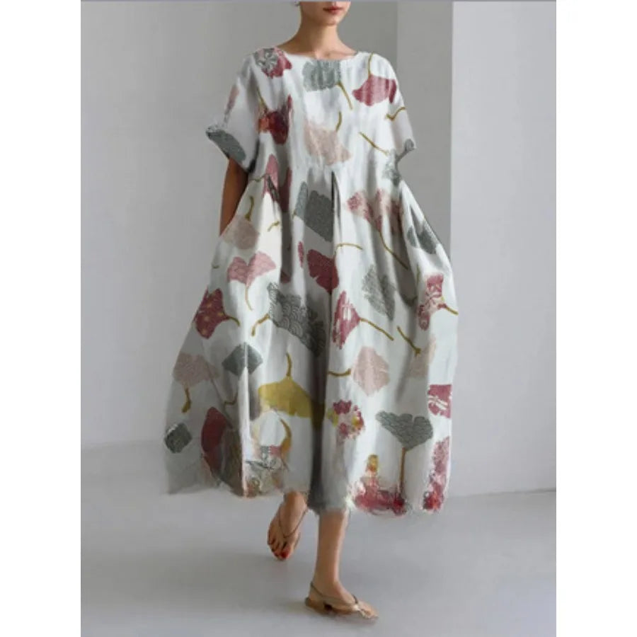 【New style】 - summer new European and American women's clothing loose round neck fashionable high-end short-sleeved printed dre