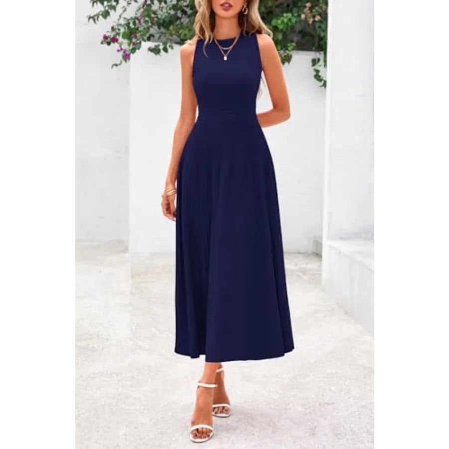PRETTYGARDEN Spring Casual Dresses for Women 2026 Summer Business Work Midi Sleeveless A Line Pleated Cocktail Dress