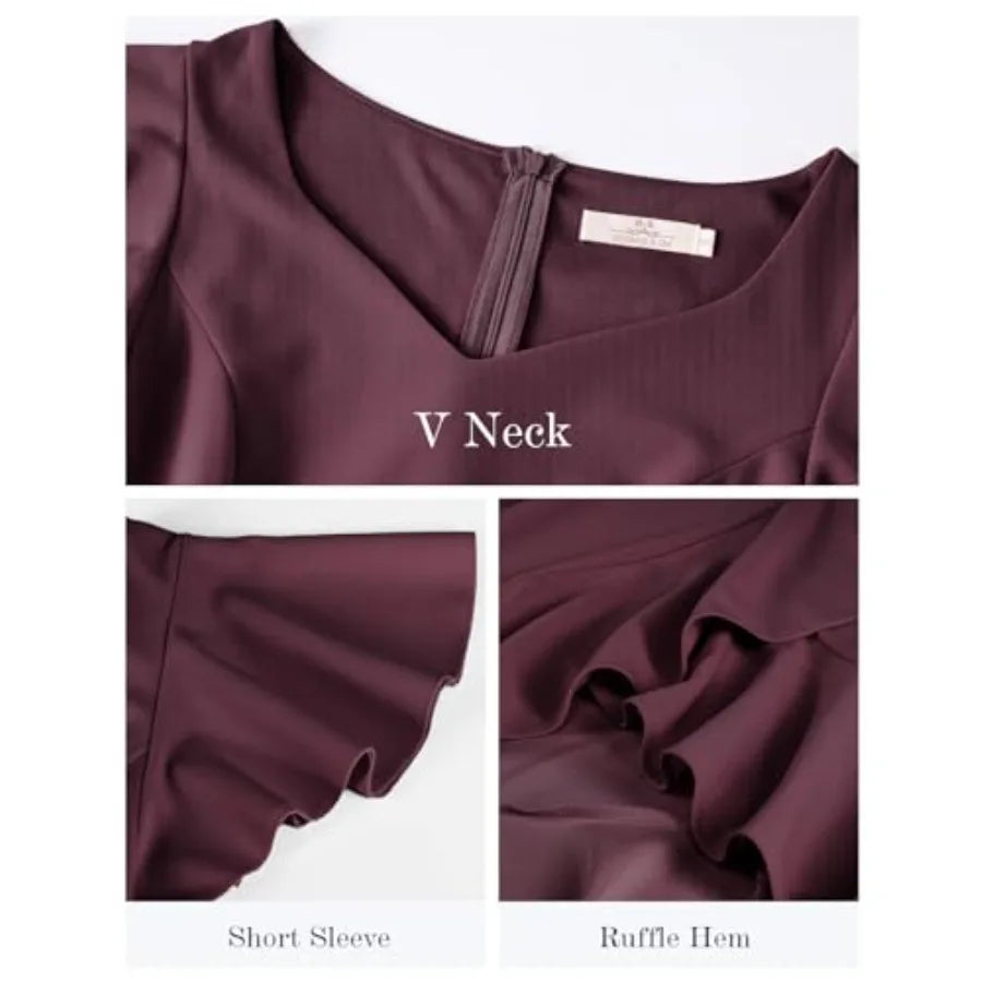 HomRain V Neck Formal Wedding Guest Dresses for Women Ruffle Sleeves for Cocktail Graduation Modest Dress